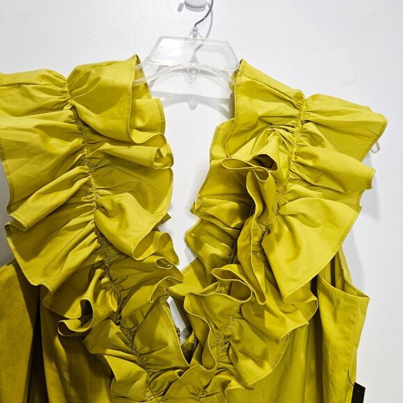 New York & Company XL Madie Ruffle Sleeveless Jumpsuit Chartreuse NEW - Picture 9 of 10